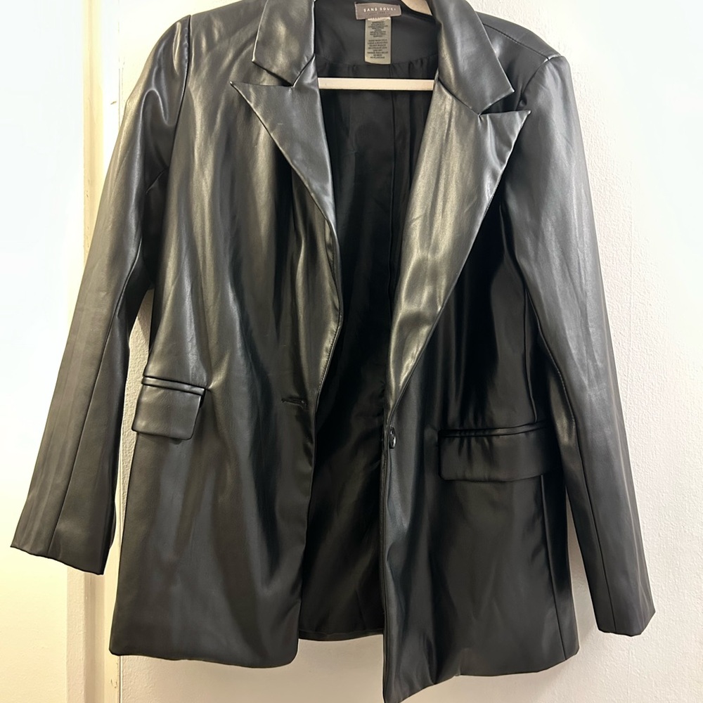 Black Faux Leather Blazer Jacket